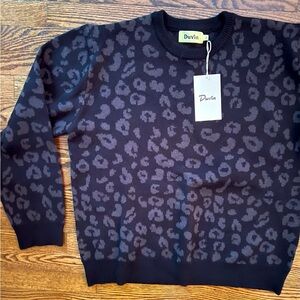 DUVIN MEN’S BLACK LEOPARD CREW KNIT SWEATER